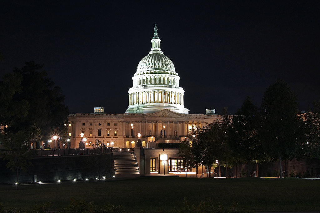United States Capitol with Visiting Center at night