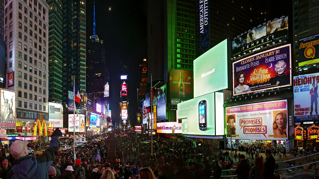 Busy Times Square at night